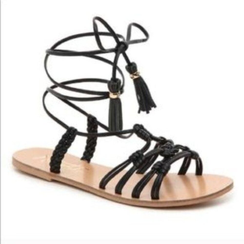 Nanette Lepore “June” Black Wrap Sandals Flats Size 7.5 Fairycore Whimsigoth